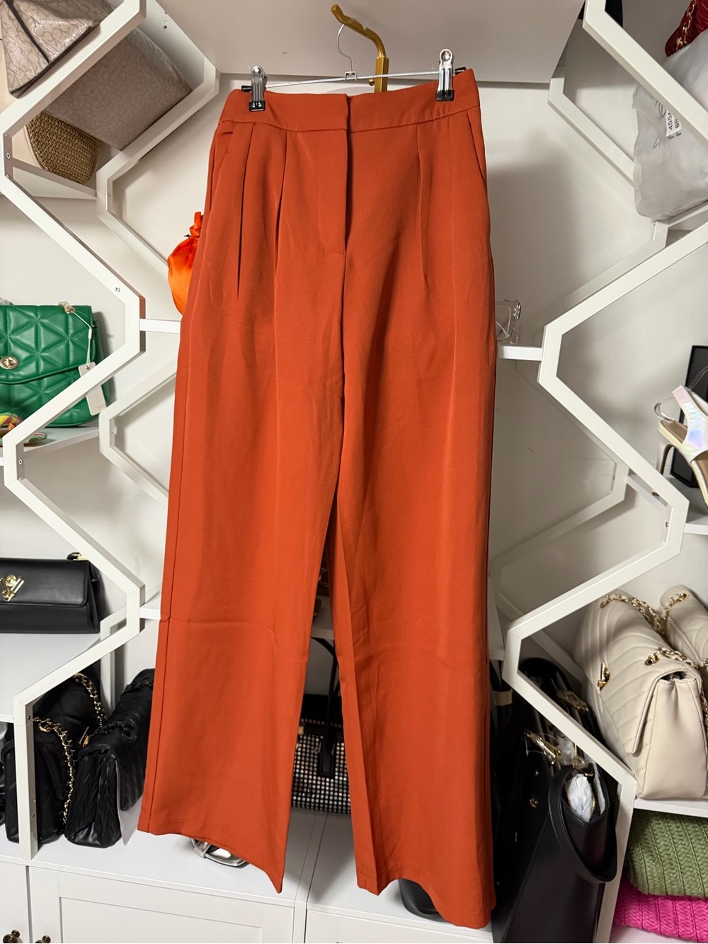 High-Rise Wide-Leg Pants in Burnt Orange